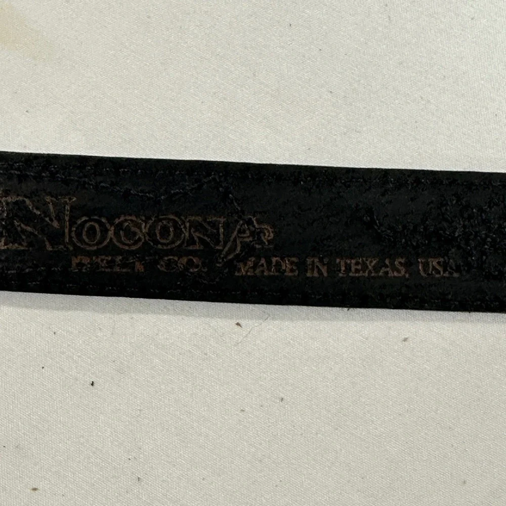 Nocona Mens Leather Western Belt 32 Black Engraved Silver Buckle USA G331